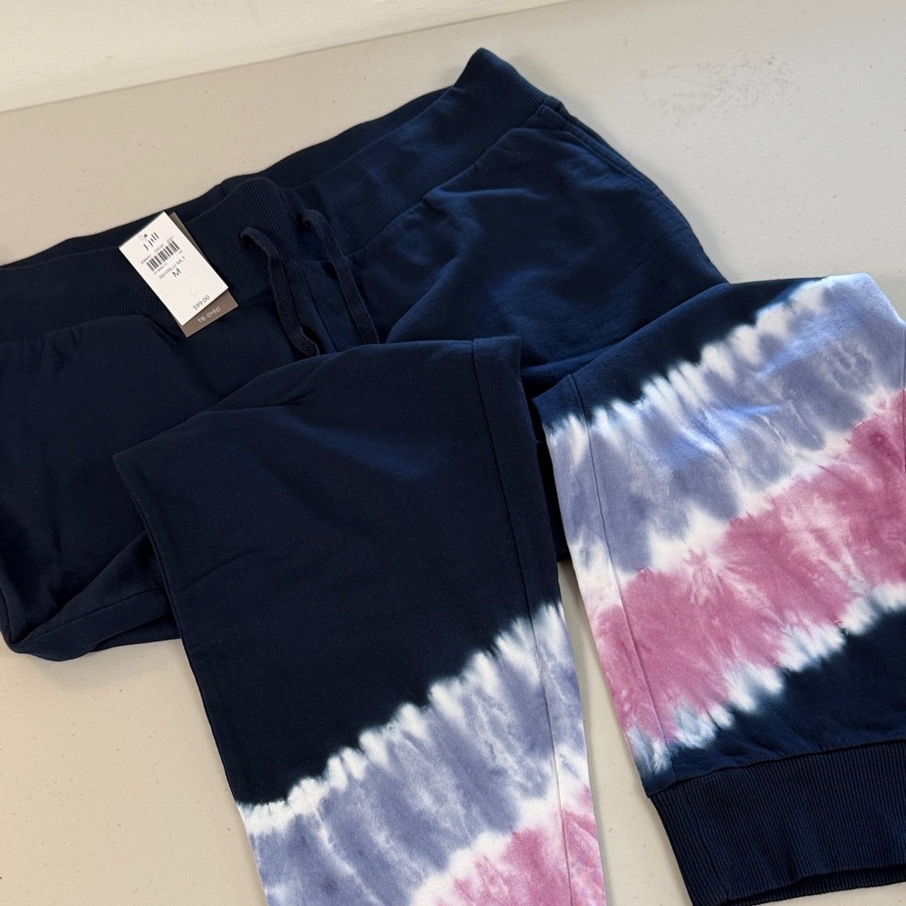 J Jill Navy Tie-Dye Jogger Bottoms - Pink & White Accent